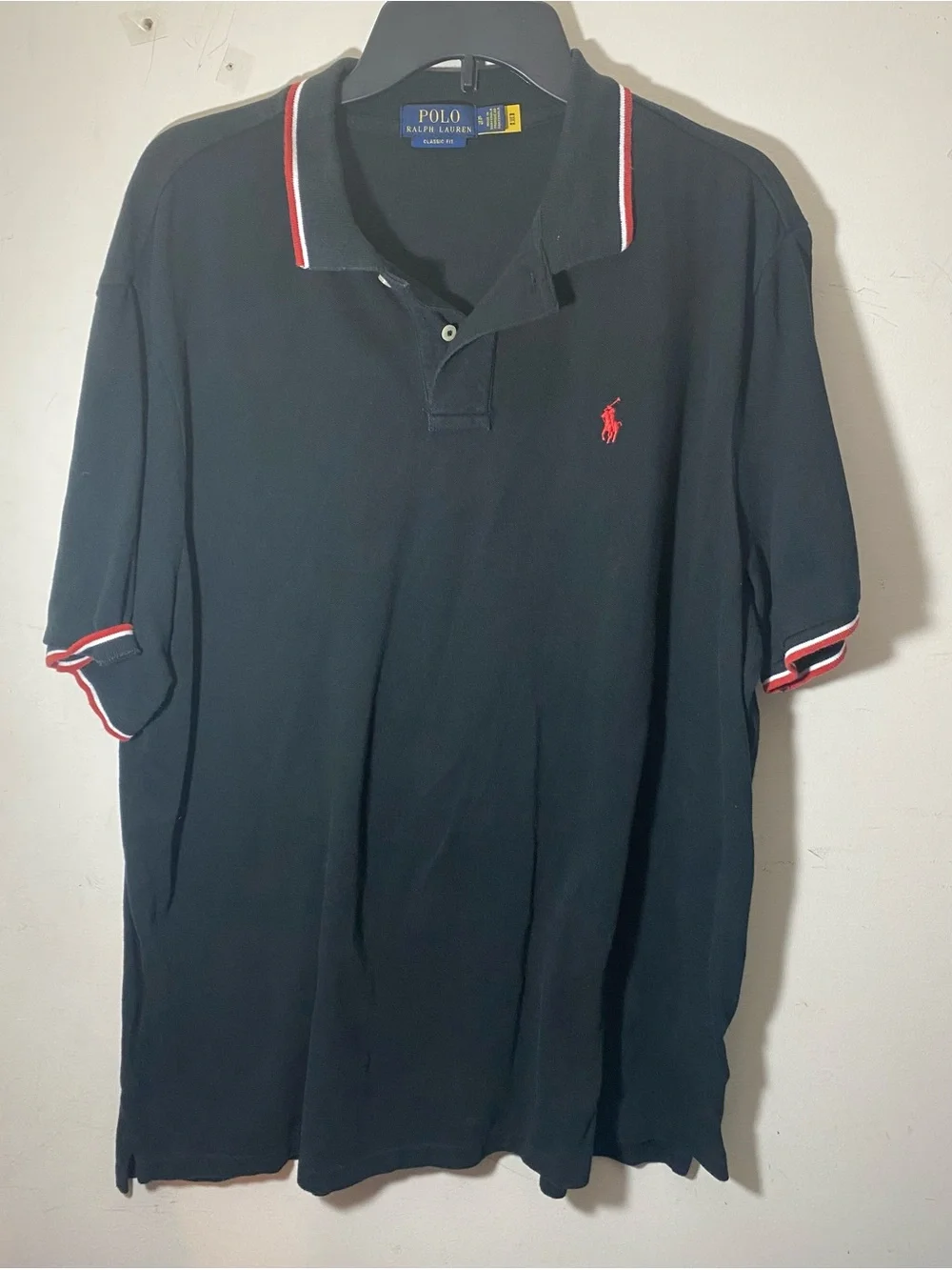 Ralph Lauren Men’s Black Polo with Red Pony and White-Red Trim